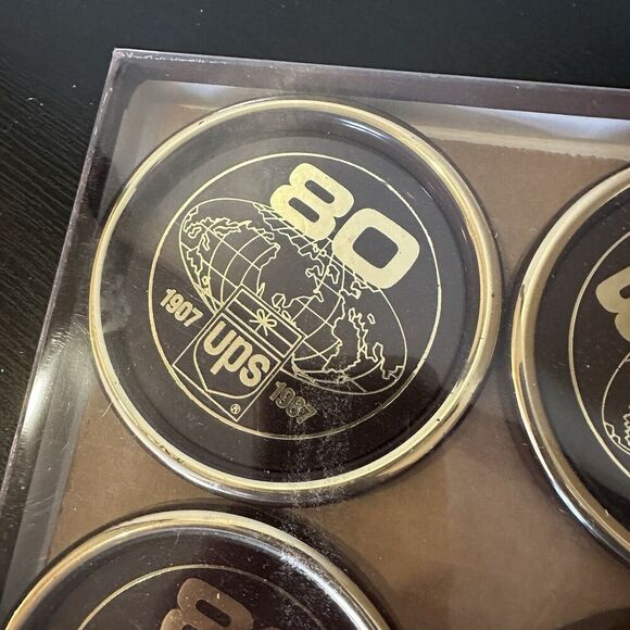 UPS 80th Anniversary Coaster Set (1987, 4 Pieces) Plastic: 4" Round  Vintage - Picture 2 of 6